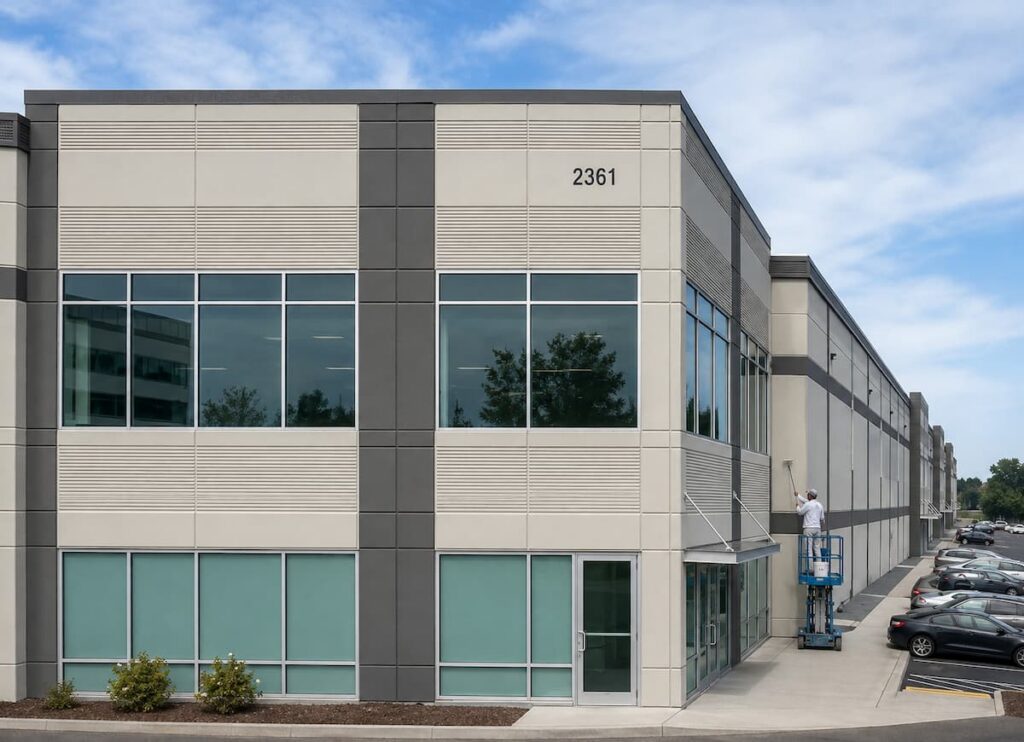 Protecting a Large-Scale Commercial Facility Rodda-Miller-Case-Studies-Industrial building getting painted